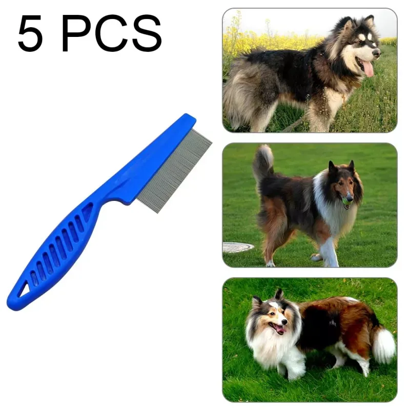 5ks hřebeny pro psy a kočky - jemné ocelové hřebeny pro odstranění blech (modré)