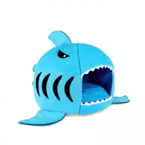 Teplý pelíšek pro psy a kočky - Indoor Pet Dog Puppy Cat Warm House Sharks M (50x50x48 cm, modrý)