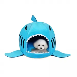 Teplý pelíšek pro psy a kočky - Indoor Pet Dog Puppy Cat Warm House Sharks M (50x50x48 cm, modrý)