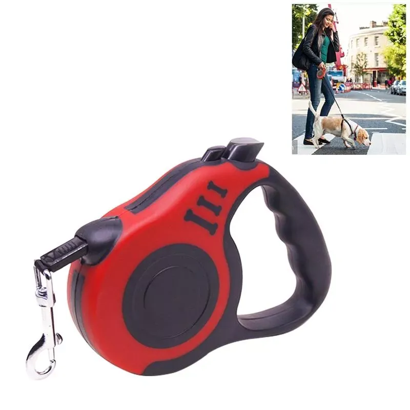 Automatické vodítko pro psy, 3m – červené, flexibilní, pro malé a střední psy