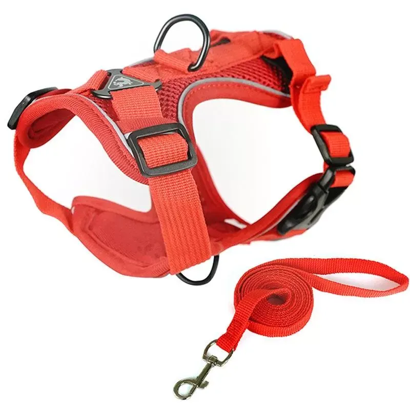 Pet Vest Harness + Reflexní Hrudní Popruh pro Psy a Kočky, Velikost: M (Červená)
