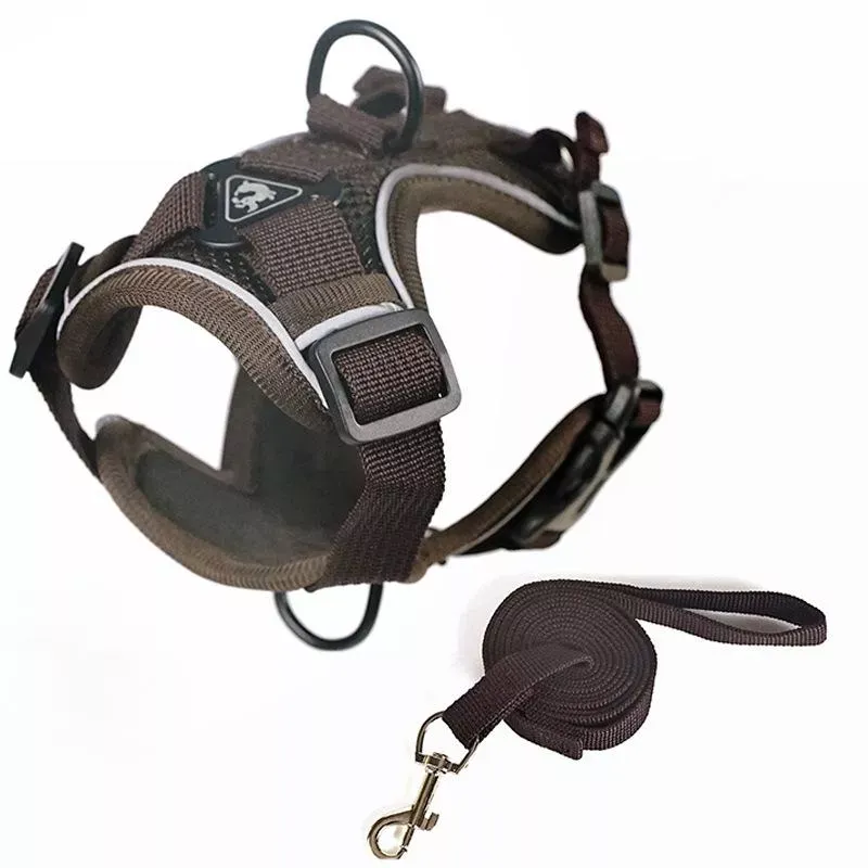 Pet Vest Harness + Traction Rope Set Pro Psy a Kočky, Velikost: M (Káva)