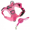 Pet Vest Harness + Traction Rope Set: Reflexní a prodyšný postroj pro psy a kočky, Velikost: S (Růžový)