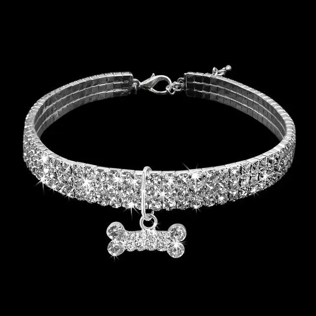 Bling Drahokamový Obojek pro Psy s Crystalem - Obojky pro Malé Psy (Velikost: L, Bílý)