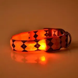 Obojek pro psy s LED osvětlením a kostkovaným vzorem, nabíjecí, velikost S (oranžový)