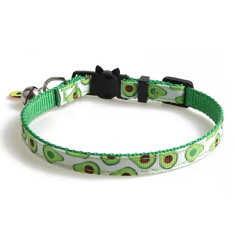 Pet Webbing Fruit Cat Collar With Fruit Accessories Bell - Avokádo, 1x28 cm