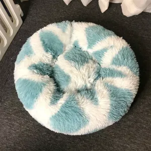 Dlouhosrstý Kulatý Pelíšek pro Zvířata, 60cm (Modrý)