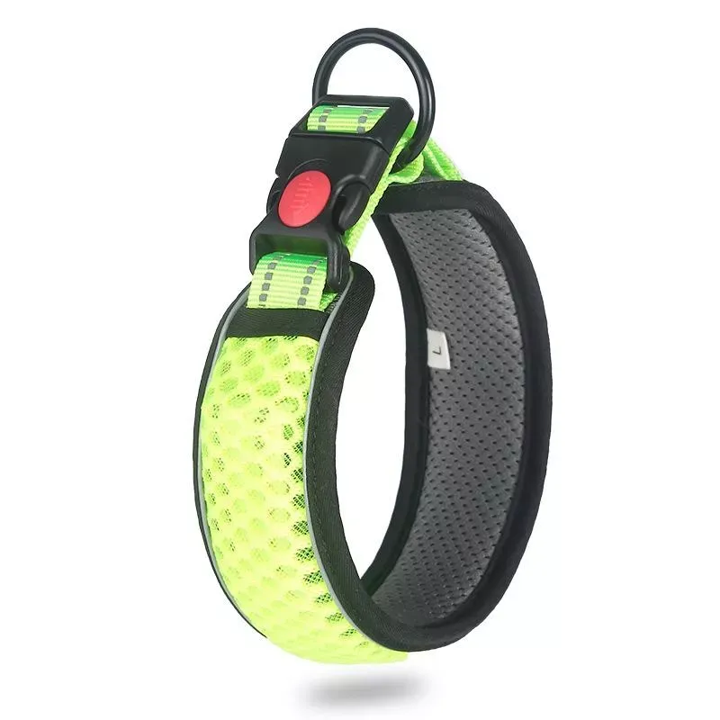 Obojek pro psa Honeycomb Net, dýchací, reflexní, protistranglový, S (fluorescentně zelený)