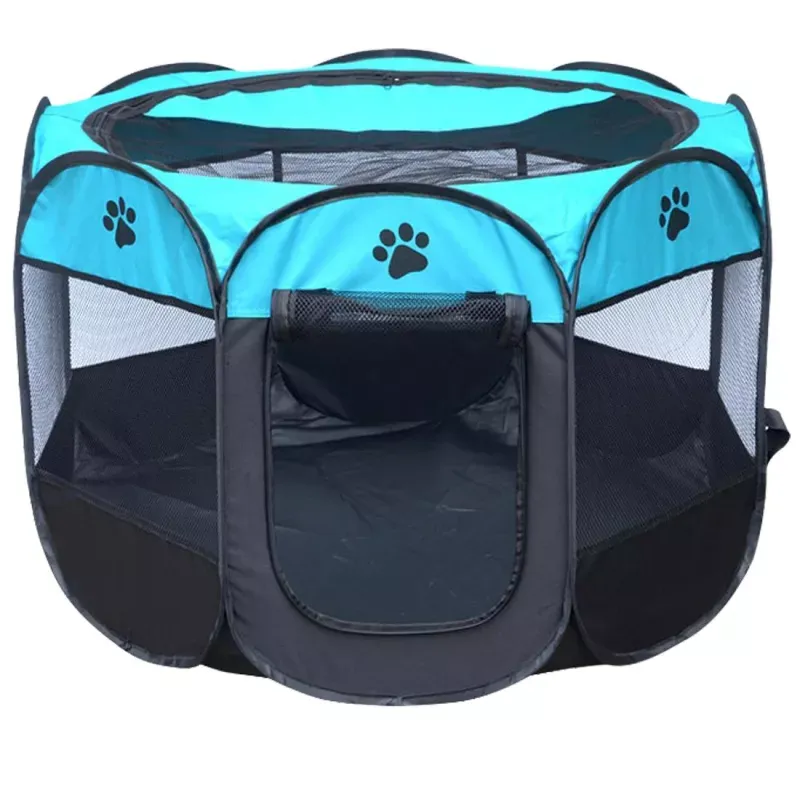 Voděodolný psí stan Fashion z Oxford látky – skládací, octagonální, venkovní, velikost M, 91 x 91 x 58 cm (modrý)