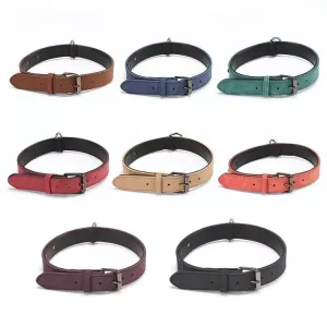 JINMAOHOU Dvojvrstvý kožený obojek pro psy, velikost S 39x2.2cm (hnědý)