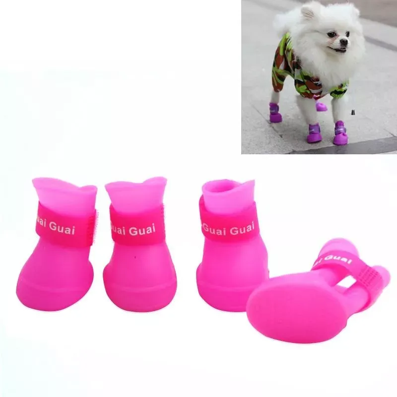 Stylové psí boty Lovely Pet pro štěňata, voděodolné gumové boty - Růžové, S (4.3 x 3.3 cm)