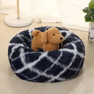Dlouhosrstý Kulatý Pelíšek pro Zvířata, 60cm (Modrý)