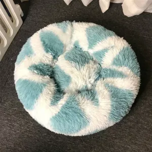 Dlouhosrstý Kulatý Pelíšek pro Zvířata, 60cm (Modrý)