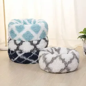 Dlouhosrstý Kulatý Pelíšek pro Zvířata, 60cm (Modrý)
