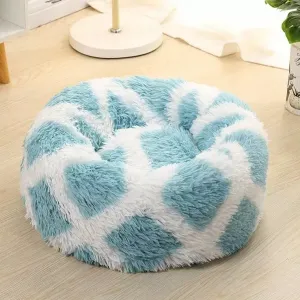 Dlouhosrstý Kulatý Pelíšek pro Zvířata, 60cm (Modrý)