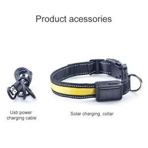 Obojek pro střední a velké psy se solárním a USB nabíjením, LED světlo, obvod krku: L, 50-60cm (oranžový)