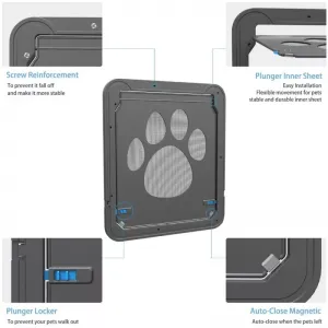 Pet Screen Door s designem stop po tlapkách pro psy a kočky - zamykatelná brána 42x37cm