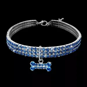 Bling Rhinestone Obojek pro Psy s Krystaly - Velikost L (Modrý)