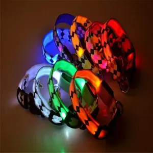 Obojek pro psy s LED osvětlením a kostkovaným vzorem, nabíjecí, velikost S (oranžový)