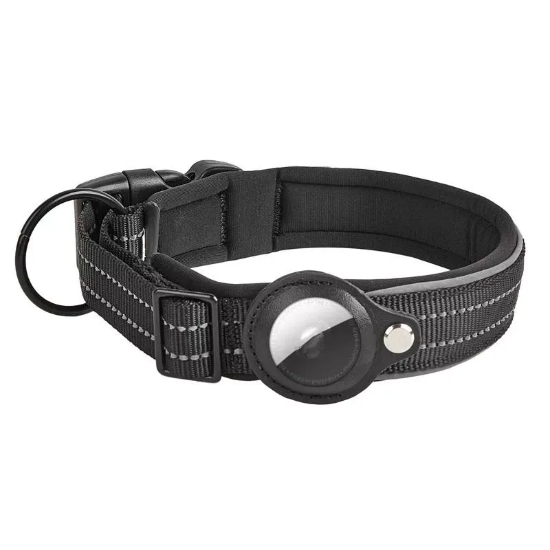 Obojek pro psy s AirTag trackerem, neoprenové podložení, reflexní, velikost L (černý)
