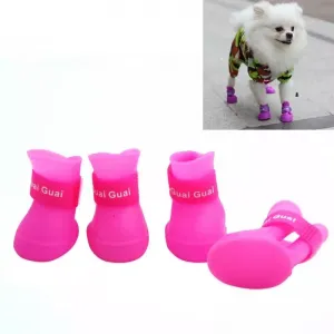 Stylové psí boty Lovely Pet pro štěňata, voděodolné gumové boty - Růžové, S (4.3 x 3.3 cm)