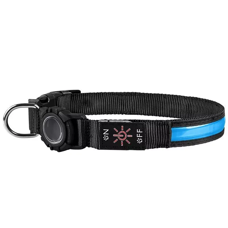 LED voděodolný obojek pro psa s rychlým uvolněním pro AirTag, M (modrý)