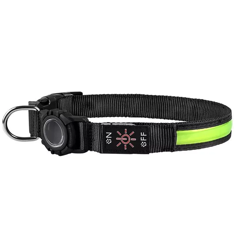 Vodotěsný LED obojek pro psy s rychlým uvolněním pro AirTag, Velikost: L (Zelená)