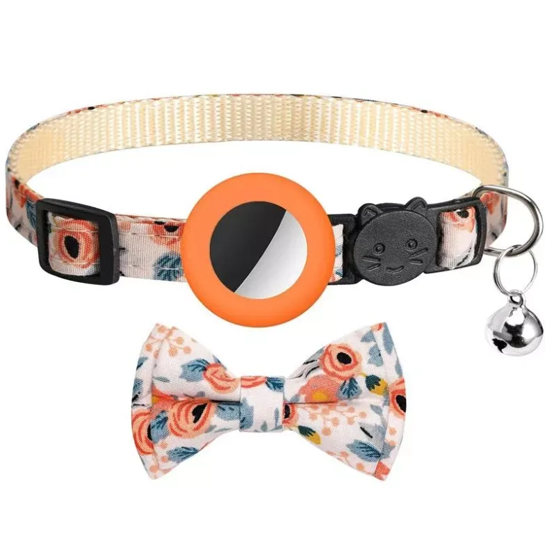 Anti-Lost Potisk Bow Pet Necklace s Klíčenkou pro AirTag (Oranžová)