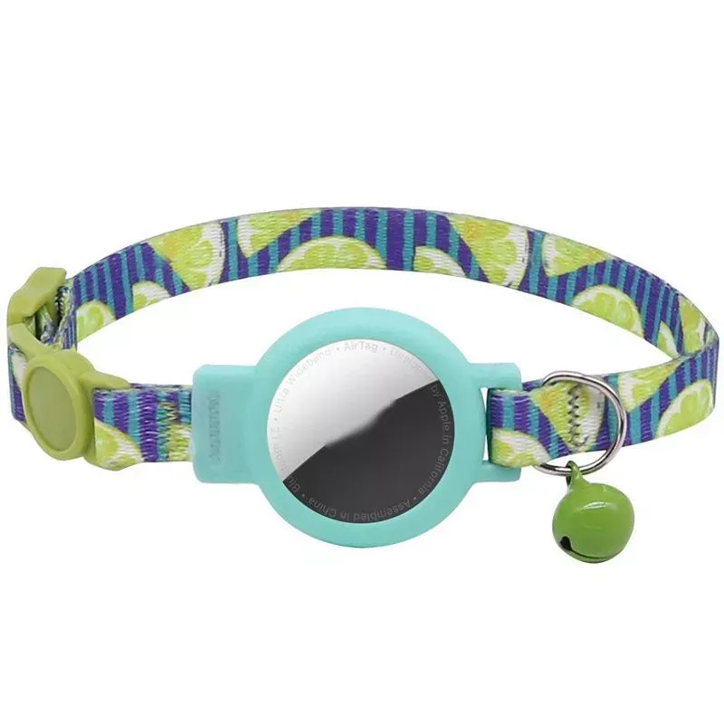 Ochranný silikonový obal na AirTag s obojkem pro kočky a malé mazlíčky (Lemon Ocean)