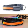 Obojek pro střední a velké psy se solárním a USB nabíjením, LED světlo, obvod krku: L, 50-60cm (oranžový)